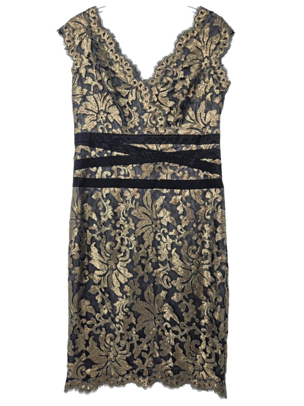 Tadashi Shoji Paillette Embroidered Lace Banded Dress Women's 12 Party Cocktail - Picture 2 of 11